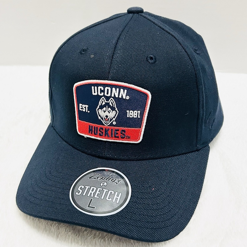 Zephyr UConn Huskies Logo Patch Hat Cap Stretch Flex Large Blue NCAA College